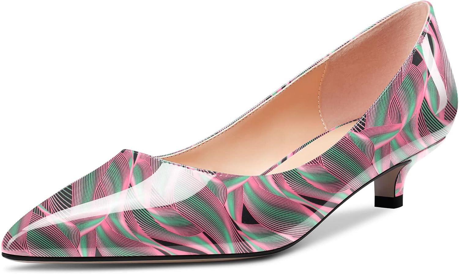 Aachcol Women Low Kitten Heel Pumps Slip-on Pointed Toe Dress Shoes Office Party Wedding Patent 1.5 Inch