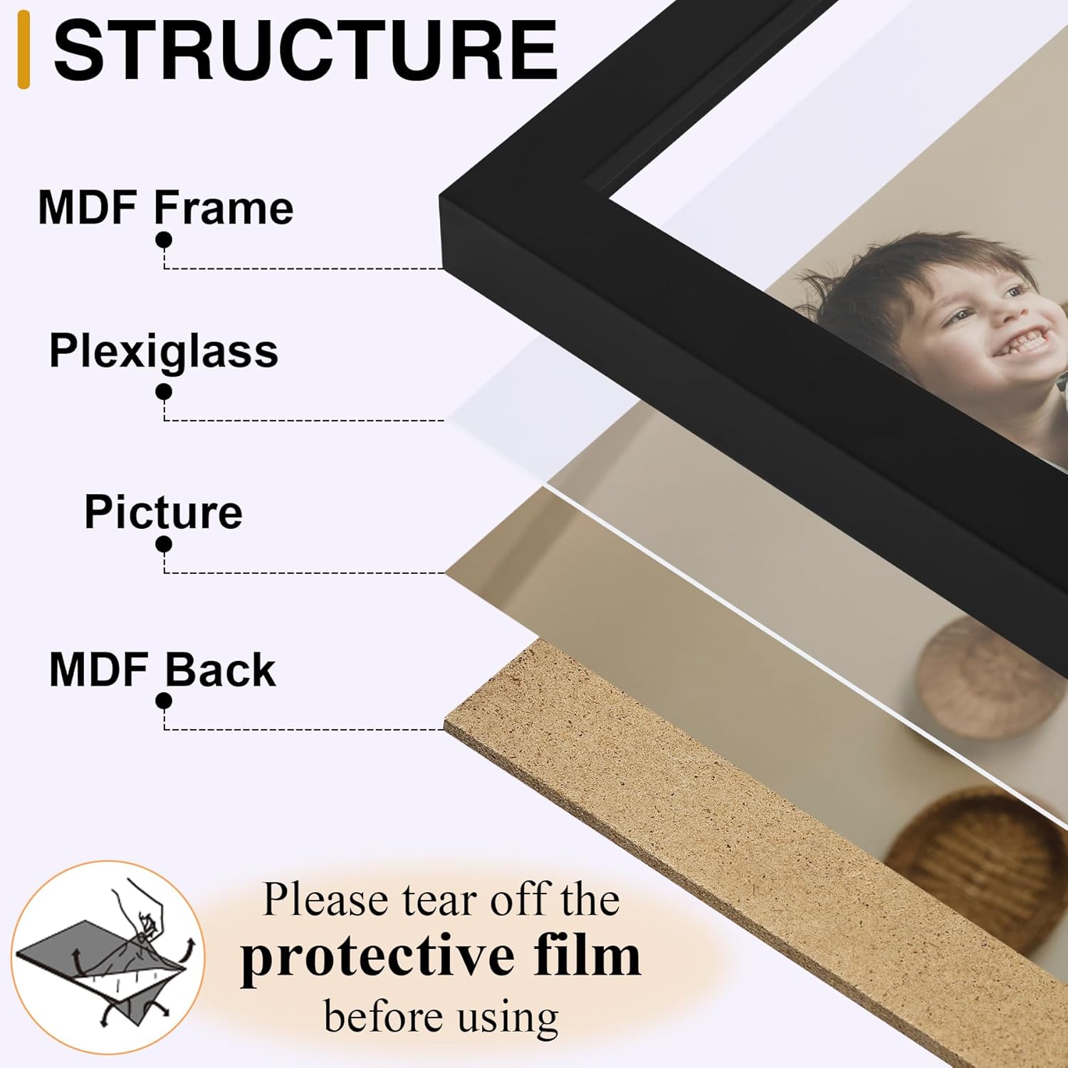 decoruhome triple 5x7 picture frame vertical, engineered wood trifold photo frame with plexiglass for tabletop display, 5x7, black 5x7 black