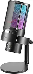FIFINE Microfone USB para jogos PC,Streaming Podcast Mic com 4 padrões polares,mudo,saída para fones de ouvido,microfone condensador RGB para gravação vocal - A8PLUS