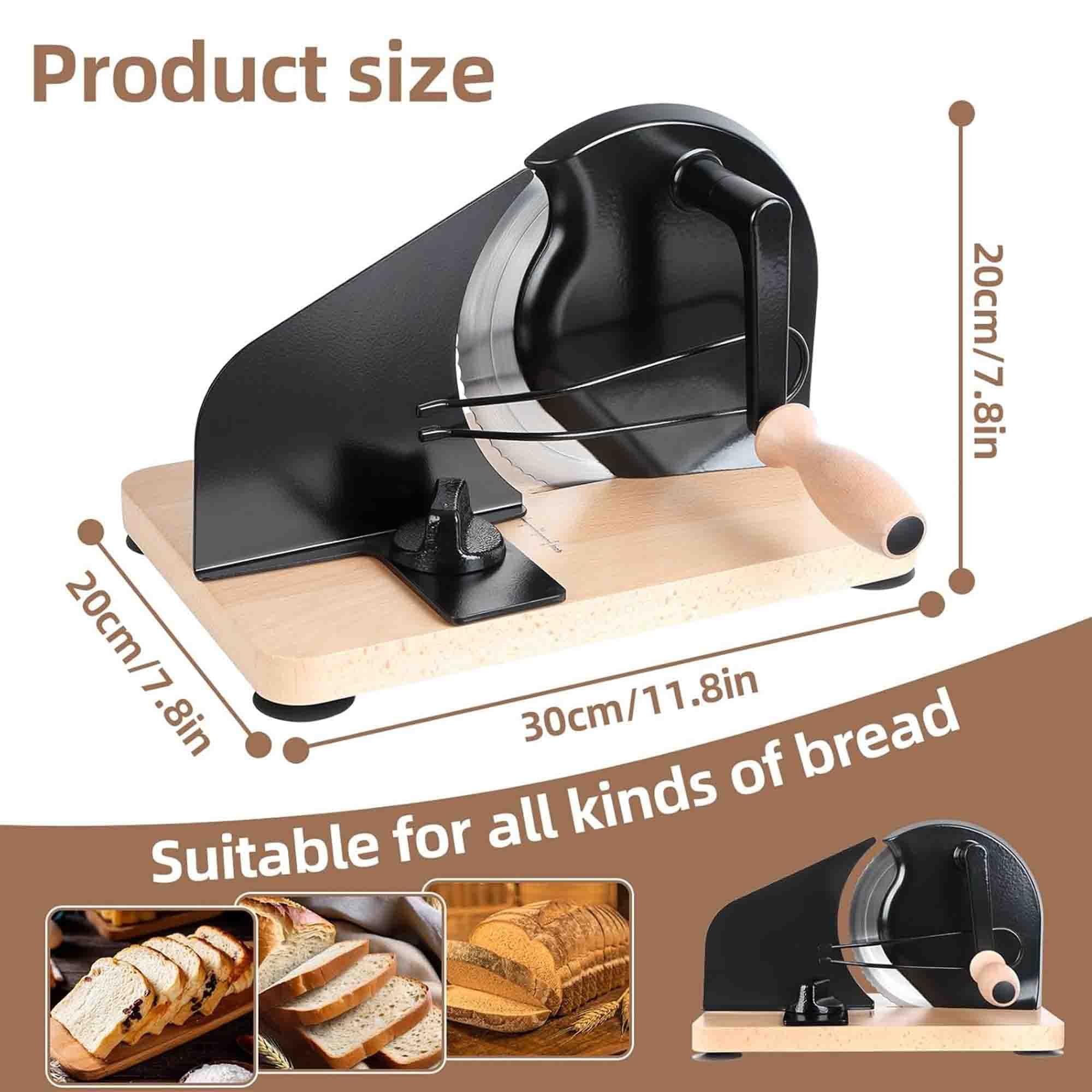Cortador de pan manual, cortador de masa madre casero con manivela, ancho ajustable, hoja afilada, valla de acero, línea de escala, ideal para hornear en casa