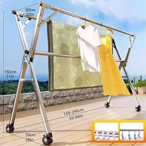 Miniatura 2 de Estante de secado de ropa plegable de acero inoxidable, para uso en interiores y exteriores, aireador portátil que ahorra espacio para balcón,