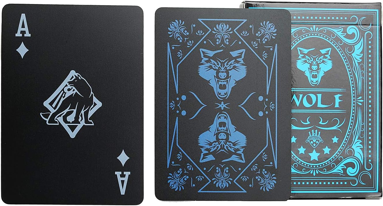 Waterproof Poker Cards Black PVC Playing Cards Set Professional Poker Poker Deck Plastic Poker for Your Poker Pleasure (Wolf)