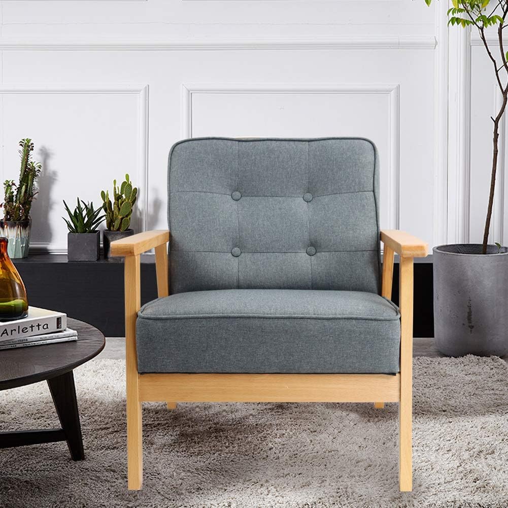 Buy Kktoner Mid Century Retro Modern Lounge Fabric Sofa Wooden Chair Living Room Bedroom Study Balcony Armchair Grey Online In Taiwan B082pfnfgt