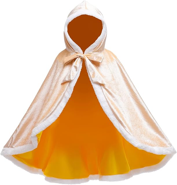 Maeau Kid Girls Princess Hooded Cape Long/Short Cape Fairy Cloak Girl's Christmas Birthday Carnival Halloween Cosplay Costume