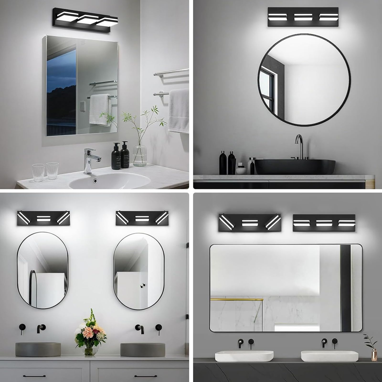 LED Spiegelleuchte Bad Wandleuchten 350° Drehbar Einstellbarer Winkel Wandleuchte Spiegelschrank Wandbeleuchtung für Wohnzimmer Schlafzimmer Schminktisch Badezimmer (Schwarzes Neutrales Licht,3 Köpfe)