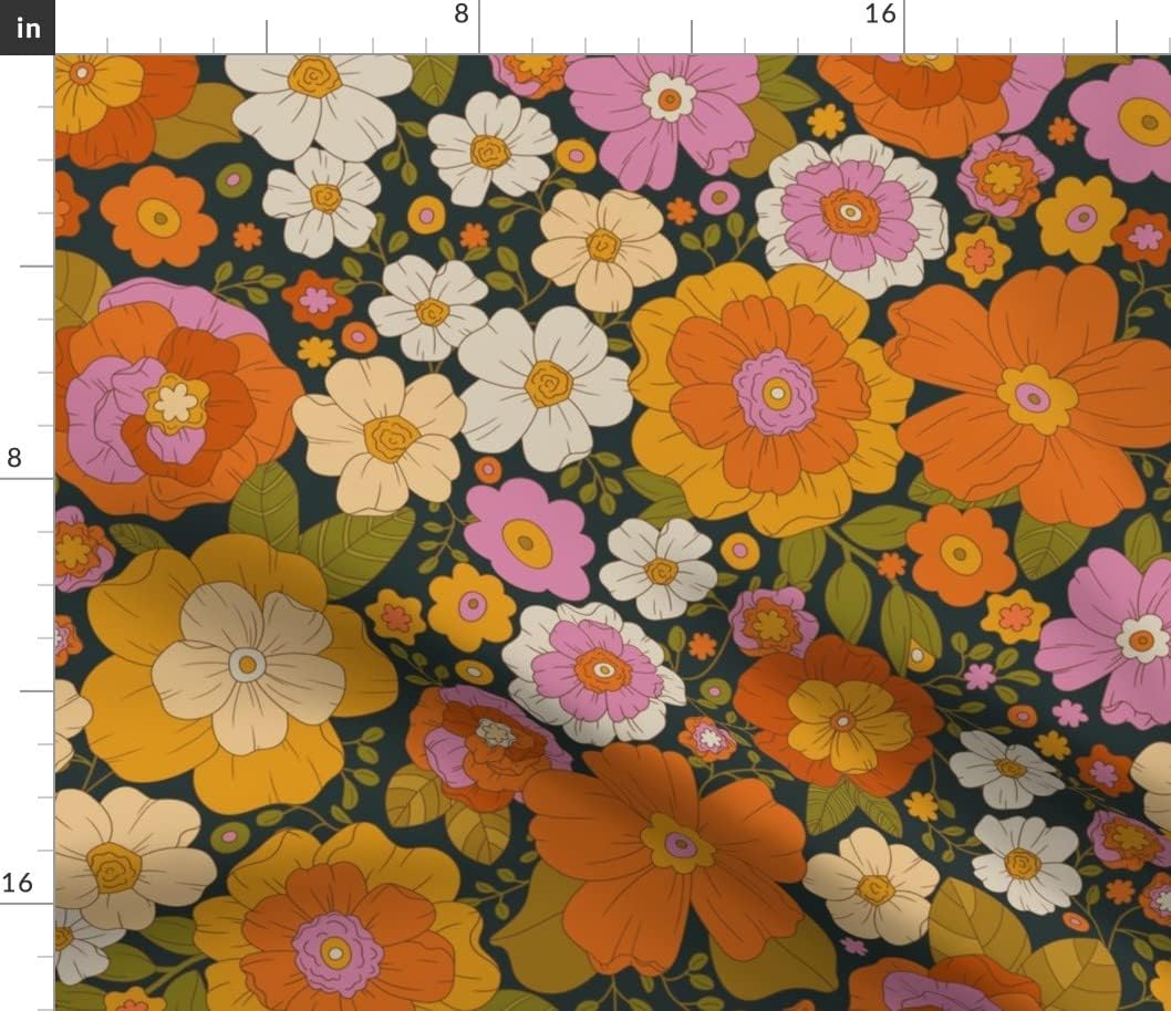 Spoonflower Fabric - Floral Flower Power Flowers 70S 60S Hippie Retro Vintage Style Boho Printed on Petal Signature Cotton Fabric by The Yard - Sewing Quilting Apparel Crafts Decor