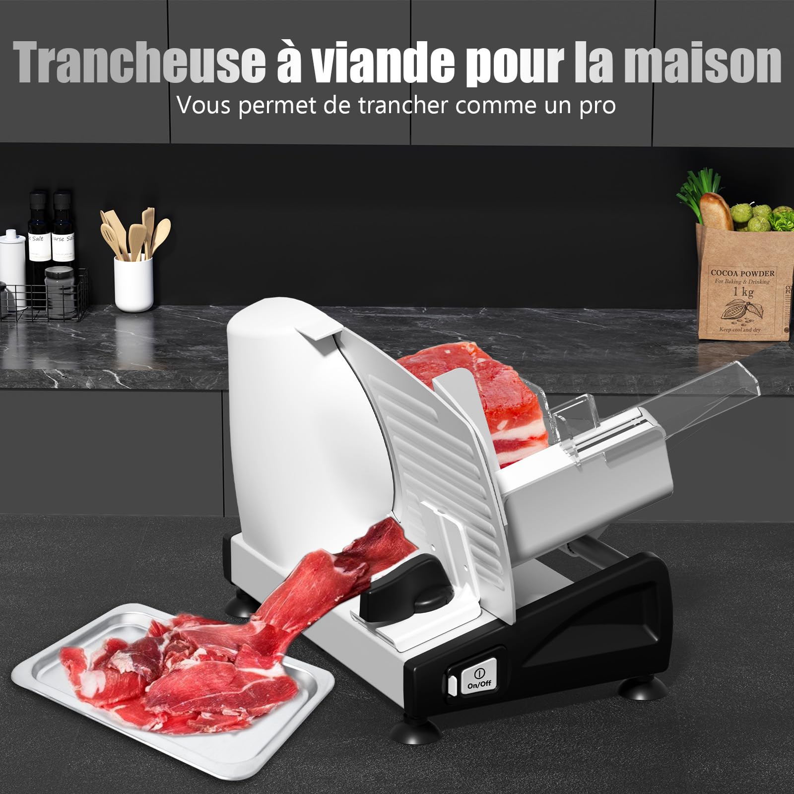 YASHE Trancheuse Électrique 200W Lames Acier Inoxydable 19CM Épaisseur Réglable 0-15mm