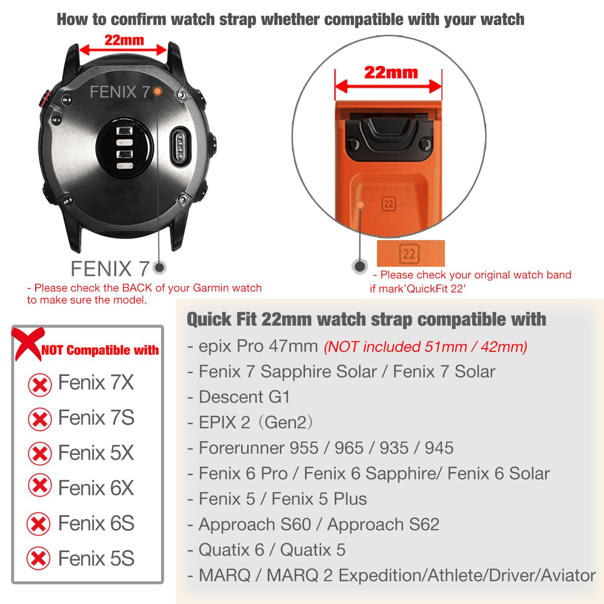 ahayo Correa de reloj de titanio ligera de ajuste rápido de 22 mm para Garmin Fenix 7 / Fenix 6 / Fenix 5 / epix pro 47 mm, pulsera de metal con hebilla de acero inoxidable para MARQ/Quatix 7