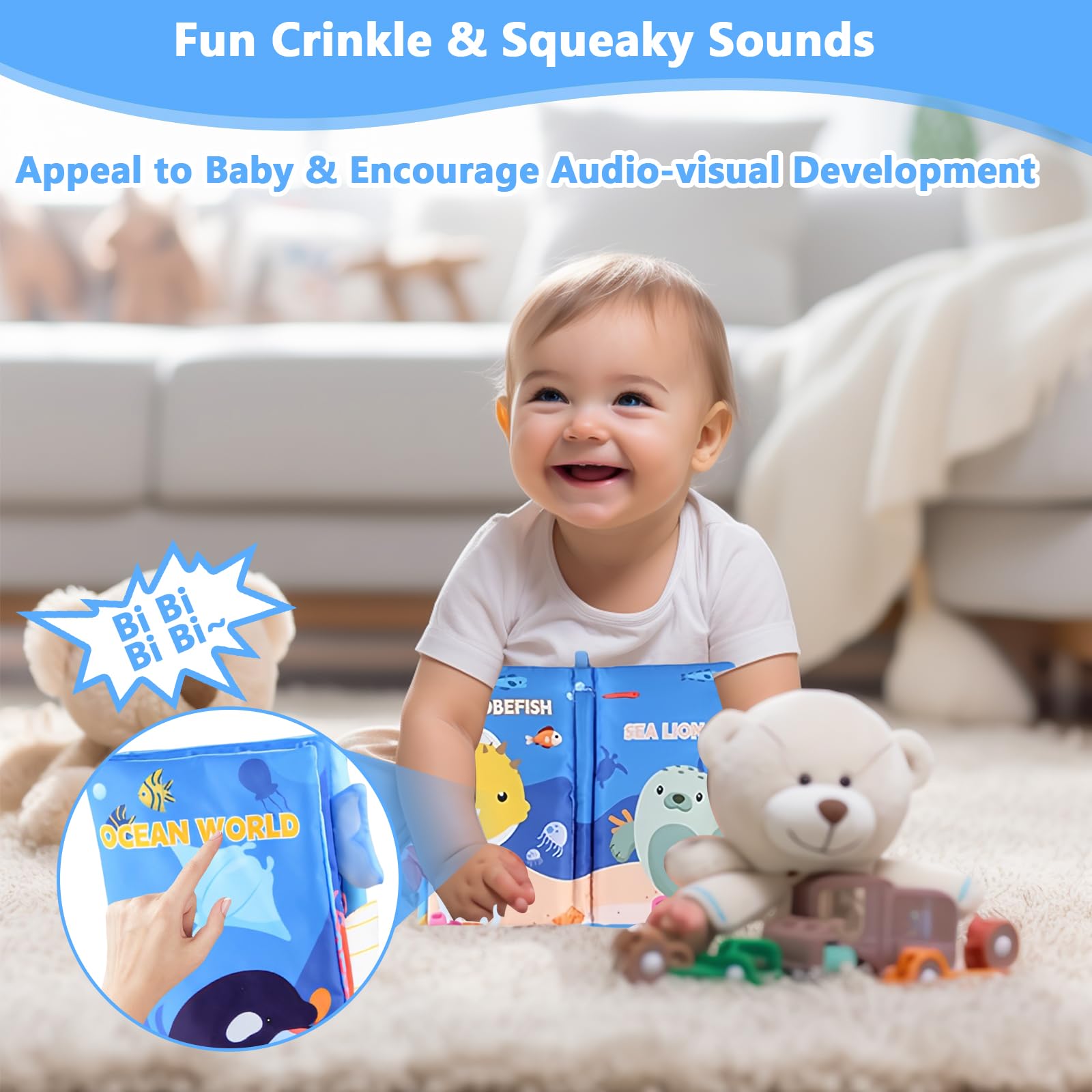 JAONLD Baby Book Cloth Toys Ocean Tails Sensory Book Soft Fabric Crinkle Pram Early Development Interactive Newborn Gifts for 0 3 6 12 Months Boys Girls - Image 4
