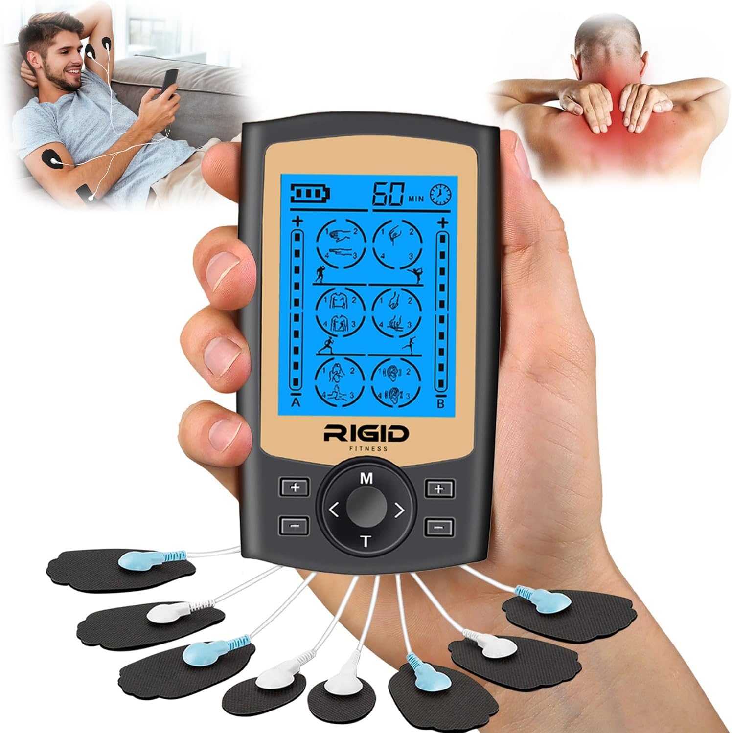 RIGID FITNESS TENS EMS Muscle Stimulator with 24 Massage Modes Muscle