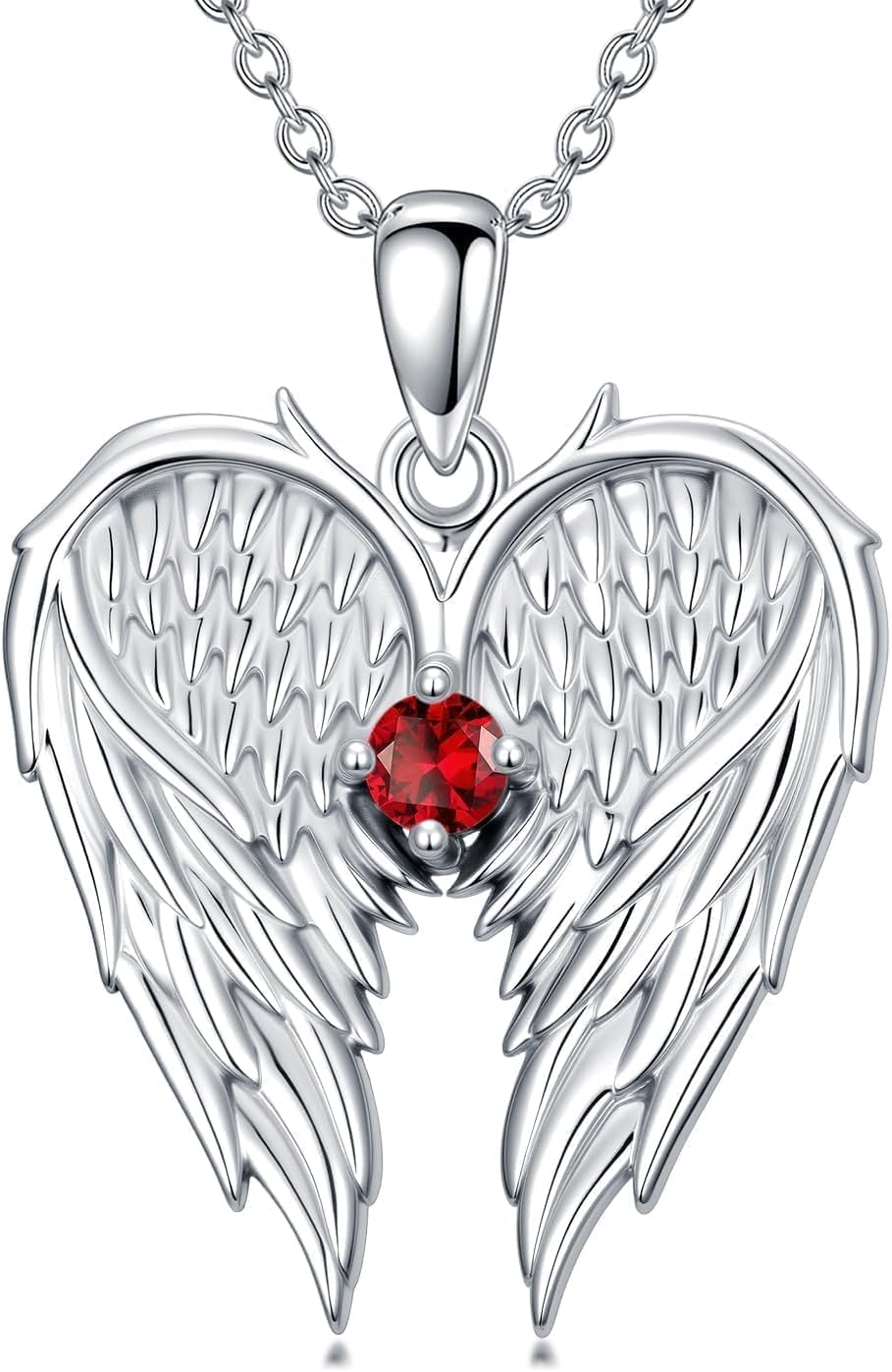Dorunmo 925 Sterling Silver Angel Wing Heart Necklace, Guardian Angel Birthstone Pendant Jewelry for Women, Valentine's Day Anniversary Birthday Gifts for Her Wife Girlfriend Mom