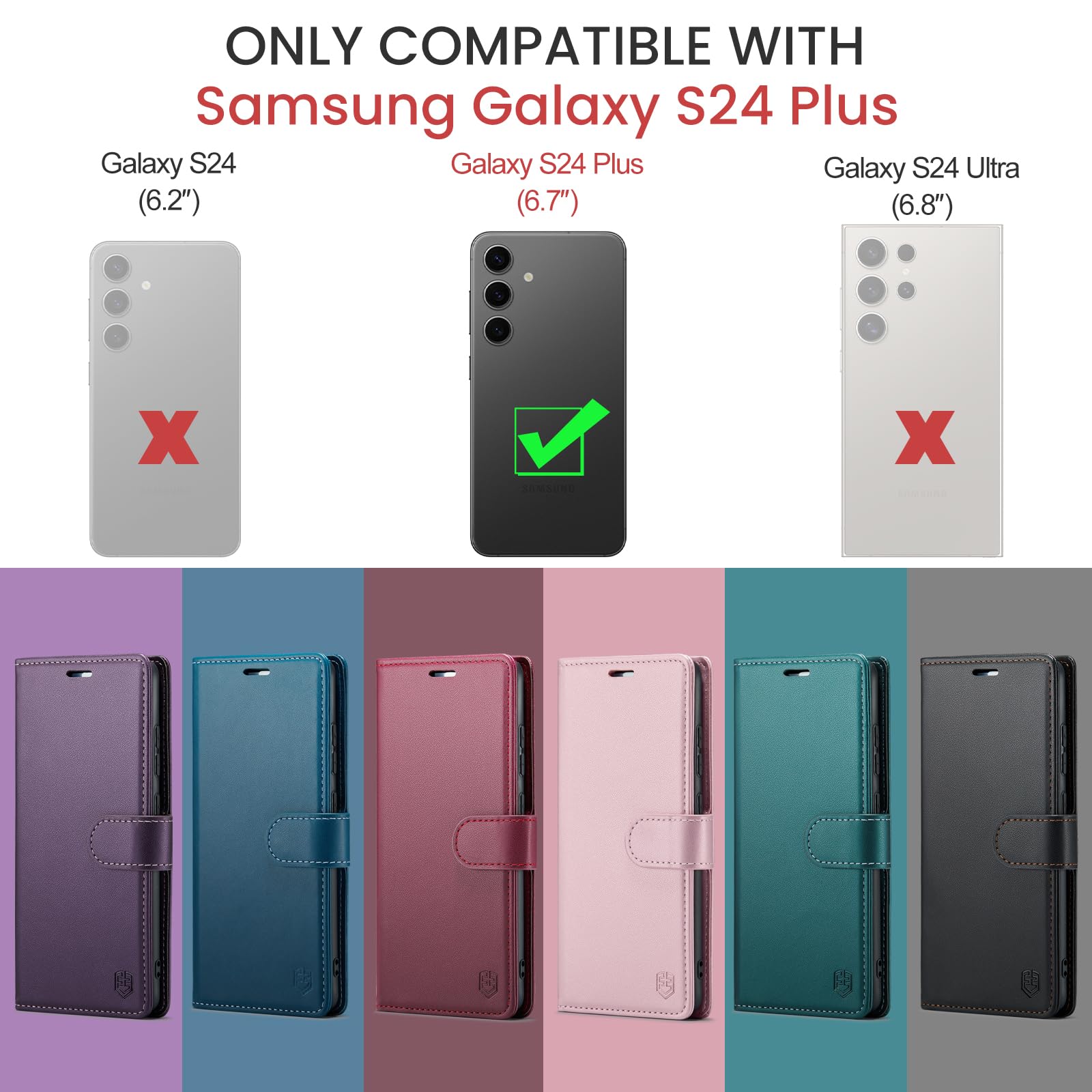 FLIPALM for Samsung Galaxy S24 Plus/S24+ Wallet Case with RFID Blocking Credit Card Holder, PU Leather Flip Kickstand Protective Shockproof Cover Women Men for Samsung S24Plus Phone case(Purple)