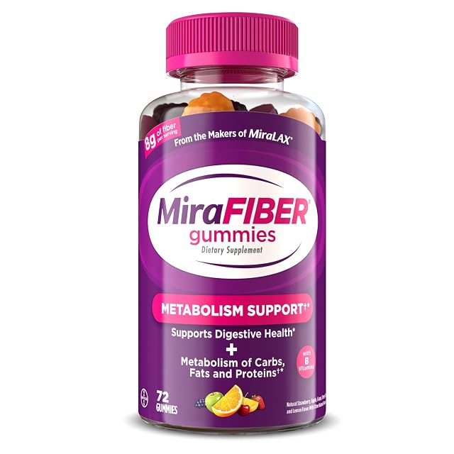 MiraFIBER Gummies from the Makers of MiraLAX 8g of Daily Fiber Per Serving Metabolism Support with B Vitamins