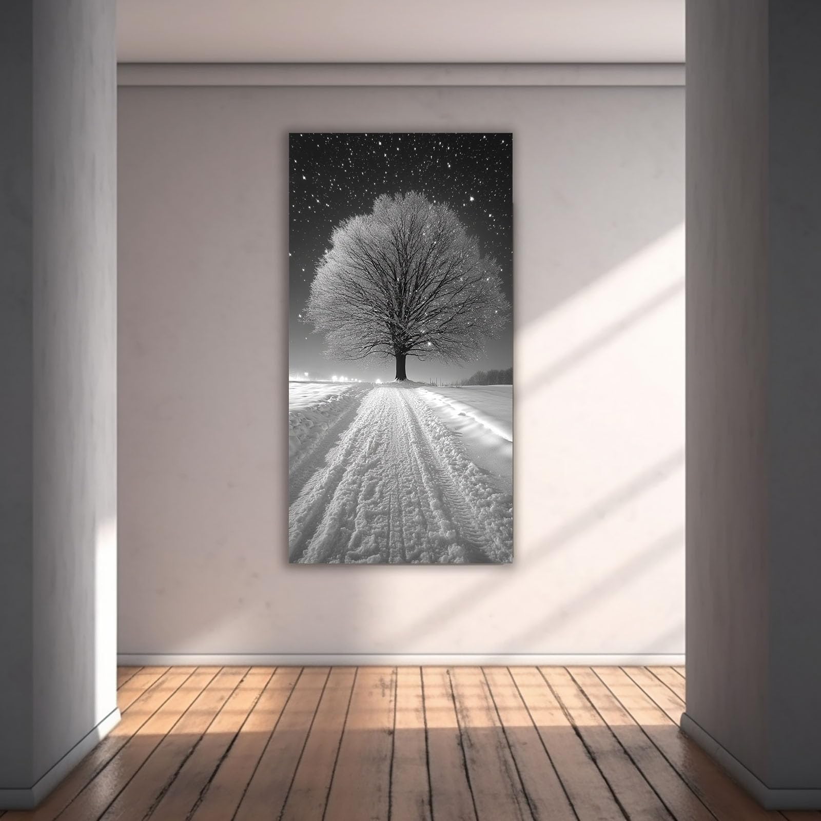TODOAA Cuadros Decoracion Salon Modernos Paisaje de árboles de invierno Naturaleza Cuadro,Dormitorios Comedor Oficina Pasillo Cocina Y Baño Decoracion（Blanco-80x160cm Sin marco
