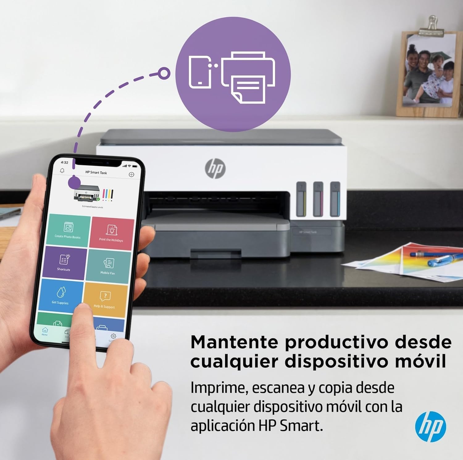 HP Smart Tank 7005 28B54A - Impresora A4 Multifunción con Deposito de Tinta Recargable, Impresión a Color, Escaner, Copiadora, Wi-Fi, Smart App, Blanca y Gris Oscuro
