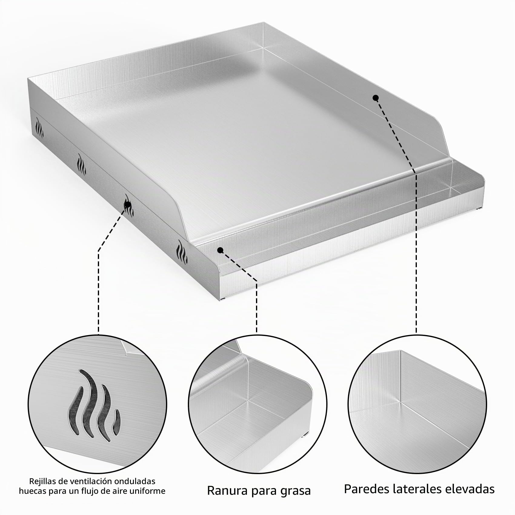 onlyfire Plancha para Barbacoa Rectangular de Acero Inoxidable, Plancha Placa para La Mayoría de Las Barbacoas de Gas y Carbón, 31.8x40.5x7cm