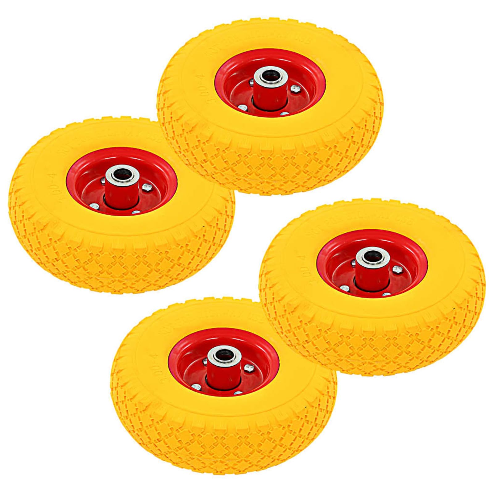 LAPOOH 142974 4X Ruota per carriola in Gomma 3,00-4 (260x85) Ruota di Ricambio per Carrello, Giallo e Rosso