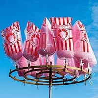 Vista 5 de Geyee 500 bolsas de algodón de azúcar con lazos, bolsas grandes de algodón transparente con estampado de rayas, perfectas para carnavales, fiestas