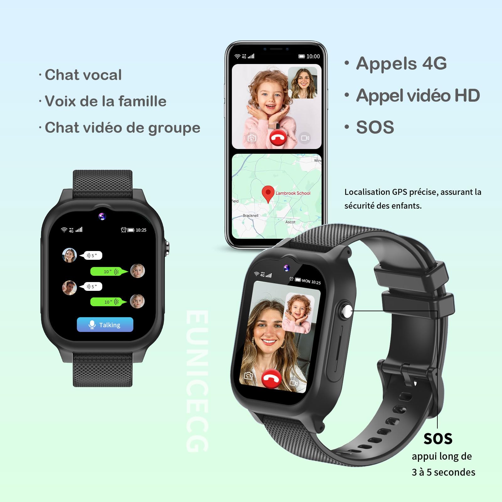 4G Montre Connectée Enfant Garcon Fille GPS Traceur Téléphone SOS | Appel Vidéo Podometre Marche Réveil Calculatrice Étanche Digitale Montre Enfant Cadeau Anniversaire