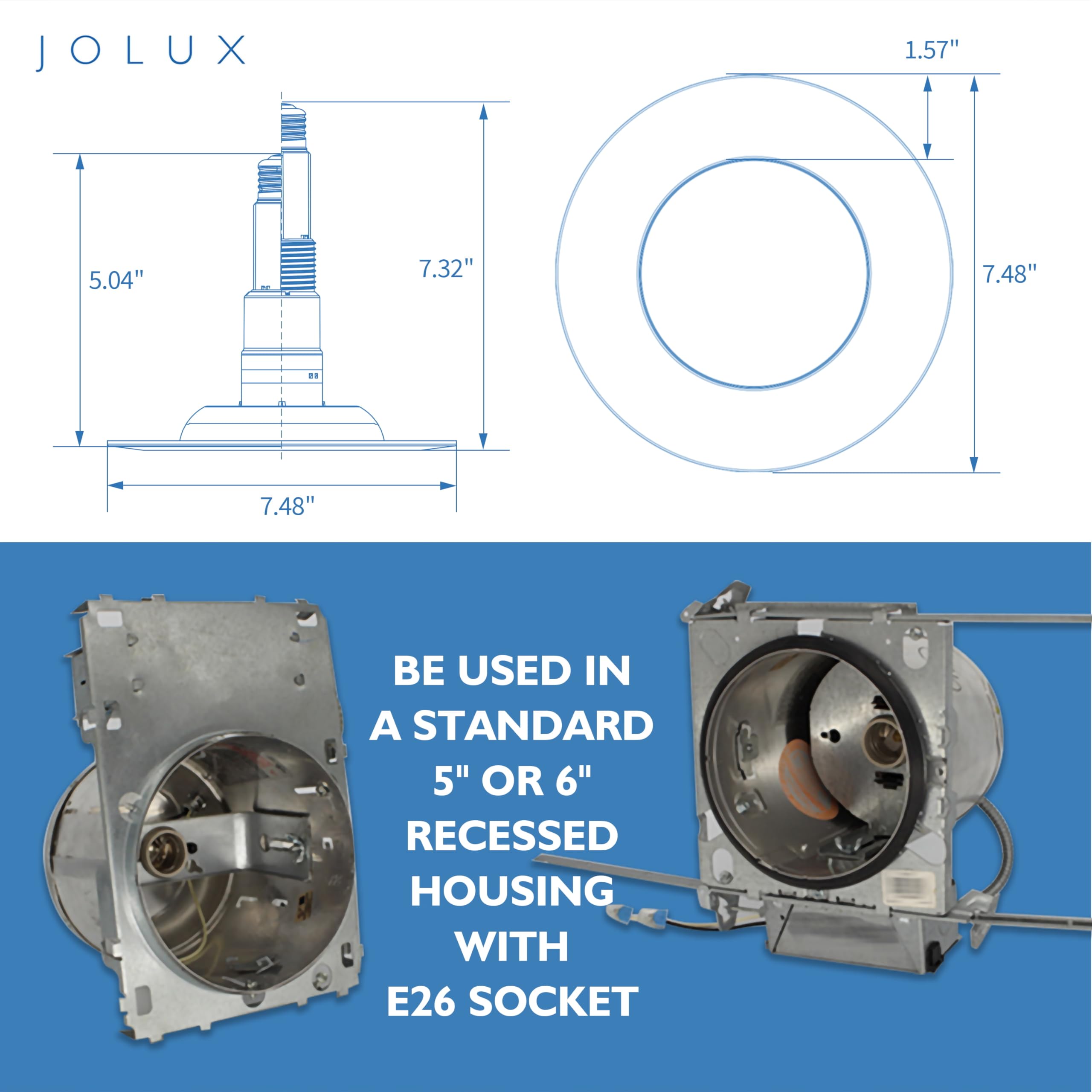 Jolux 4er Set 5/6 Zoll LED Einbaustrahler 8,5W = 40W 2700K Warmweiß 650 Lumen Dimmbar Feuchteklassifizierung Einfache Installation Einbauleuchte Dimmbar