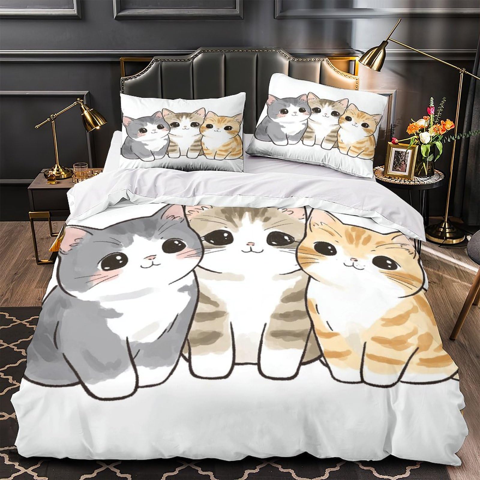 Housse de couette chatons mignons parure de lit microfibre douce 260x220cm