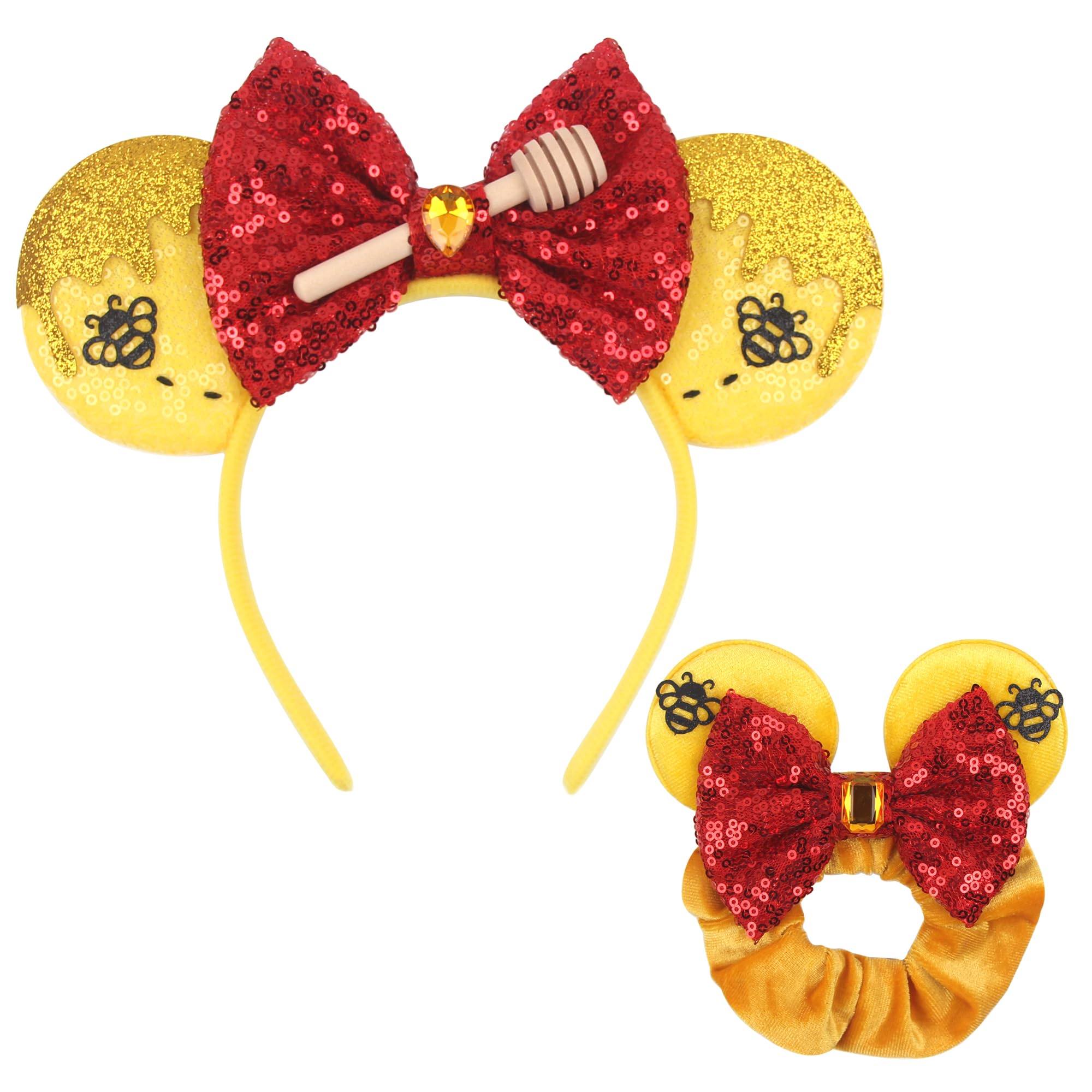 Women Red Bow 2 Sequin Handmade Mickey Mouse Headband 2 Pieces Shiny Sequin Mouse Ears Headband for Women, Girls & Kids  main image 3
