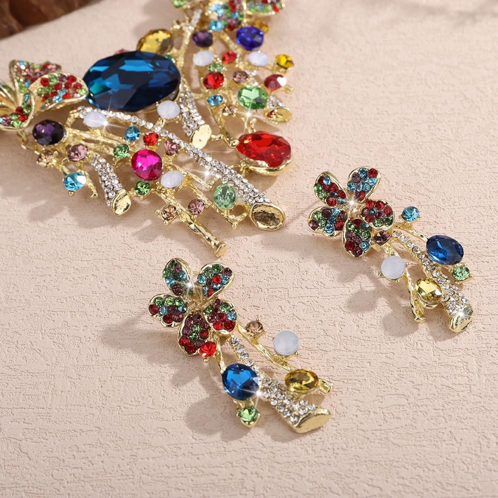 Missgrace Women Coloful Rhinestone Crystal Flower Bridal Wedding Necklace Earrings Sets Christmas Flora Necklace Dangle Earrings for Wedding Party Prom Brides Bridesmaid - Image 6