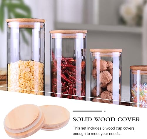 Miniatura 4 de SEWACC Tapas para tarros de almacenamiento de madera, 5 unidades, 3.228 in de boca ancha, tapas para tarros de almacenamiento de madera, latas de