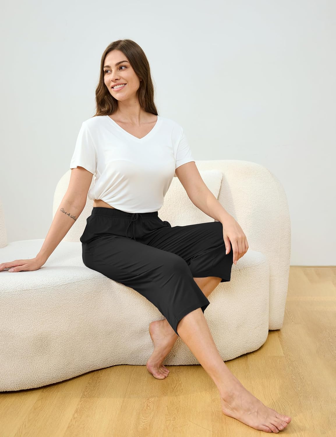 GYS Bamboo Viscose Women Pajama Pants Comfy Capri Lounge Pants with Pockets - Image 4