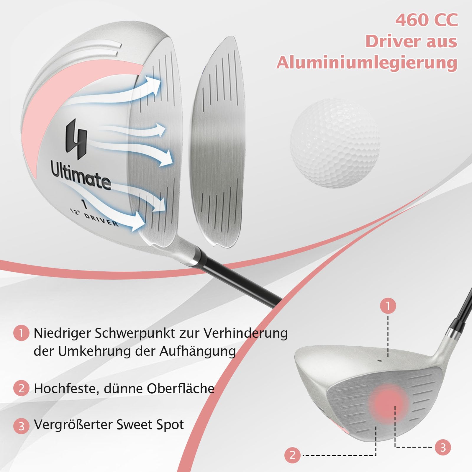 GYMAX Komplettes Golfschläger Set für Damen, 12-teiliges Golf Set mit Schlägerhauben, inkl. 1# Driver, 3# Fairway, 4# Hybrid, 6# & 7# & 8# & 9# & P# Eisen, Putter