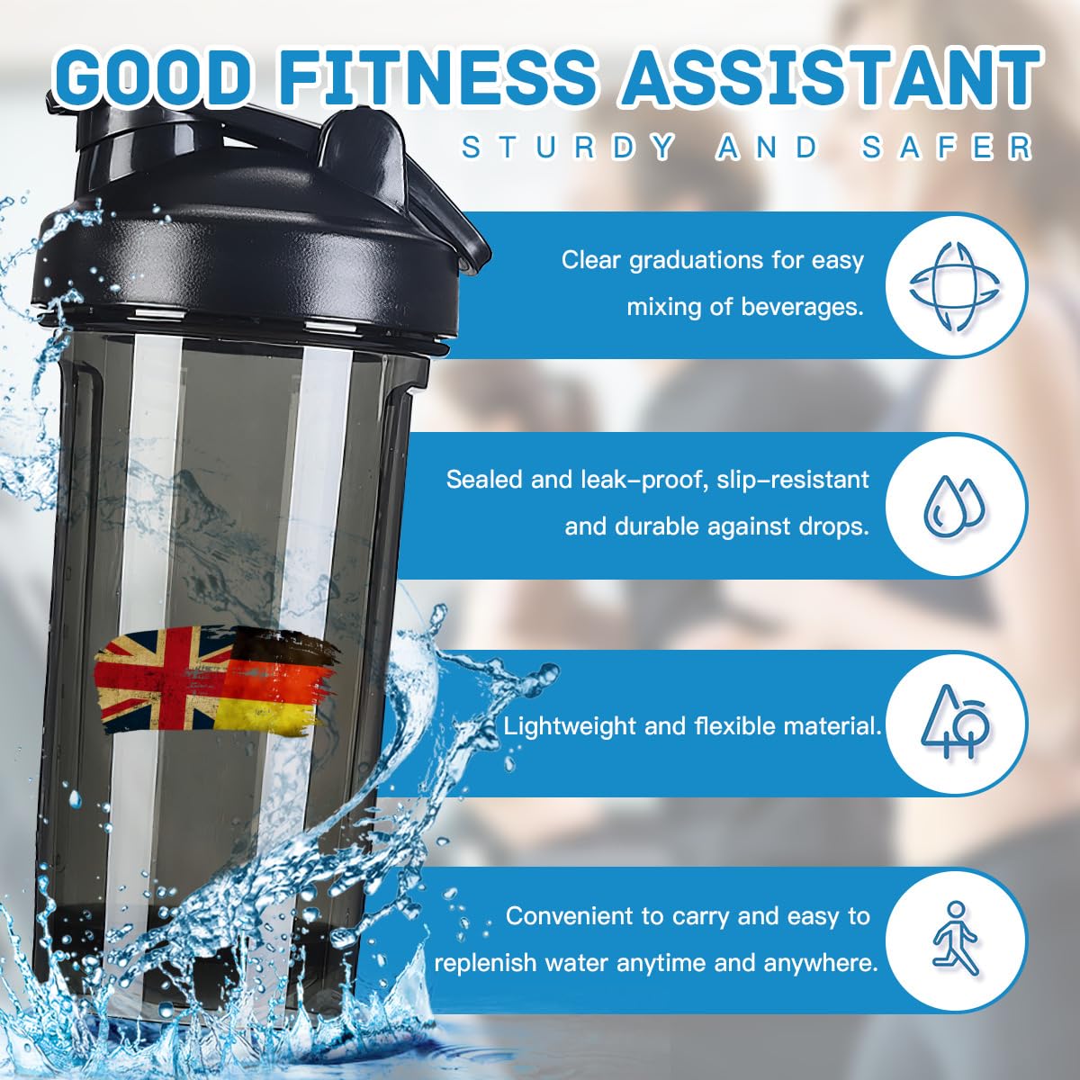 German America Flag 18 Ounce Shaker Cup,Fashion Theme Pattern Shaker Bottle Leak-proof Workout Shake Bottles 500ML/18 oz Perfect for Pre Workout-2