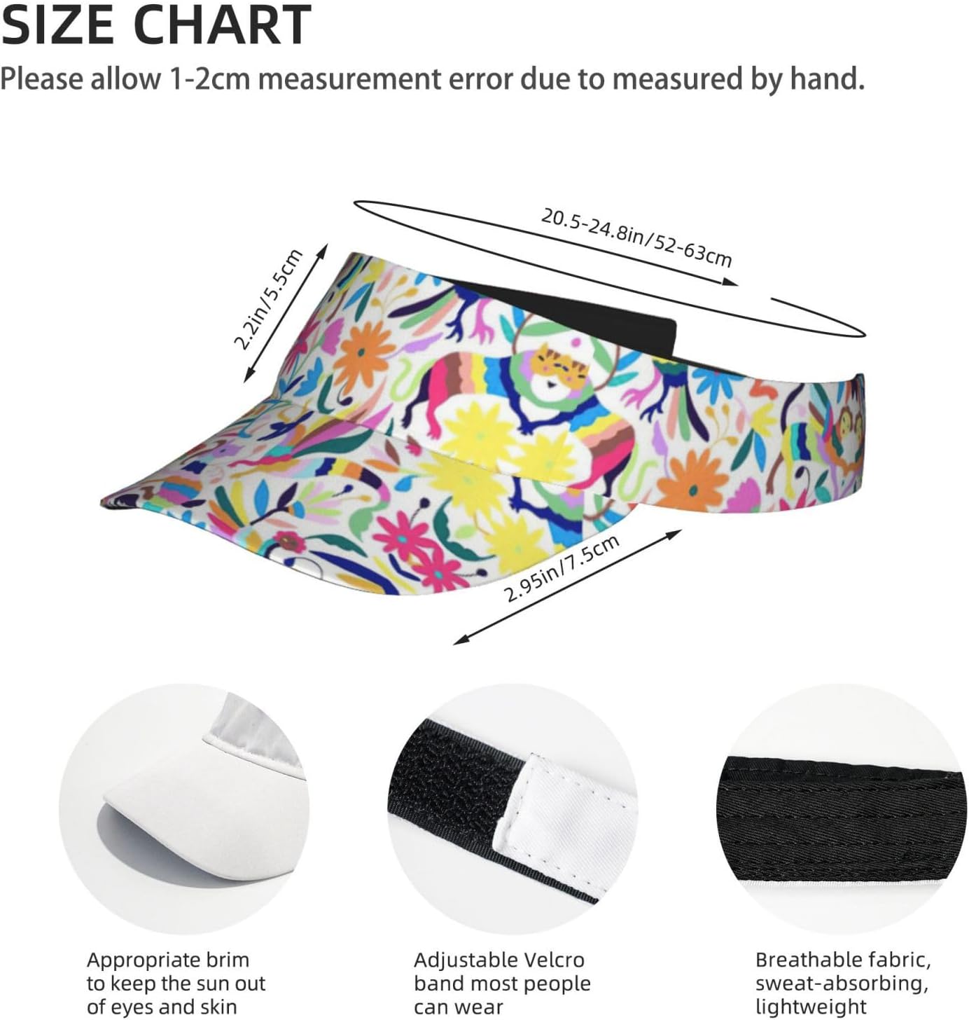 Mexican Otomi Animals Print Sports Sun Visor Hats,Adjustable Sun Caps for Men Women Adults Lightweight Black