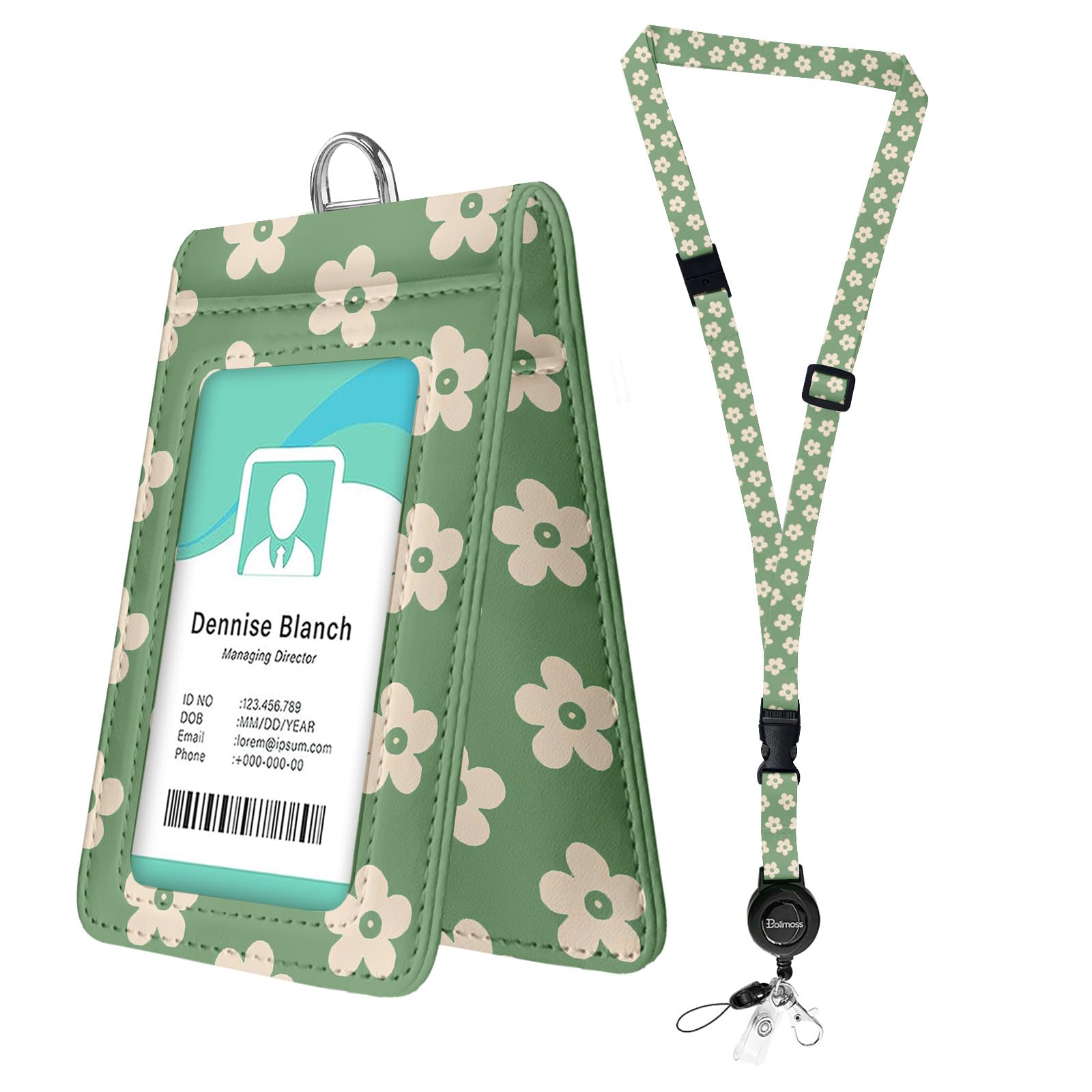 bolimoss Groovy Flower ID Badge Holder with Lanyard Retractable Badge Reel, Cute Adjustable Lanyards for Leather ID Badges, Double Sided Windows,Quick Release Buckle and Safety Breakaway Lanyards — image 1