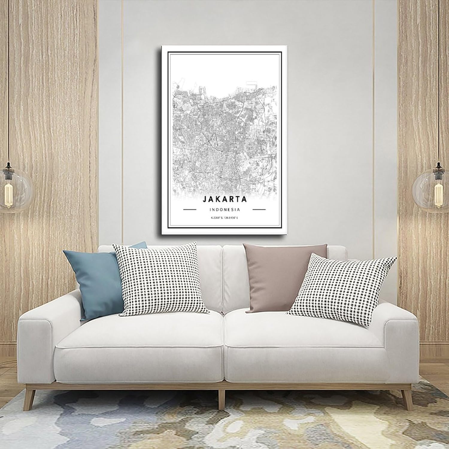 J akarta Indonesia Map Scenery Poster Wall Art Decor Print Picture Paintings for Living Room Bedroom DecorationUnframe 24x36inch
