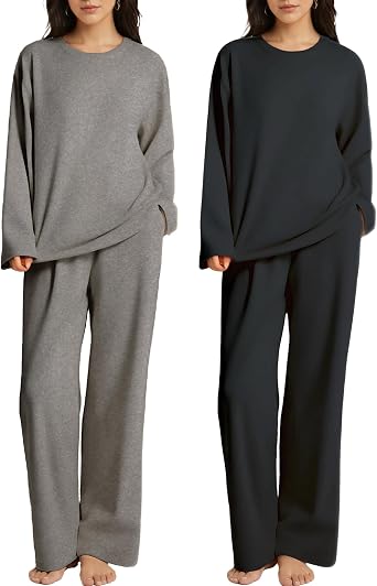 Kinglaman 1/2/3 Pack Womens Pajama Set Long Sleeve Top and Pants Comfy Lounge Sleepwear Set Soft Loungewear Pjs with Pockets