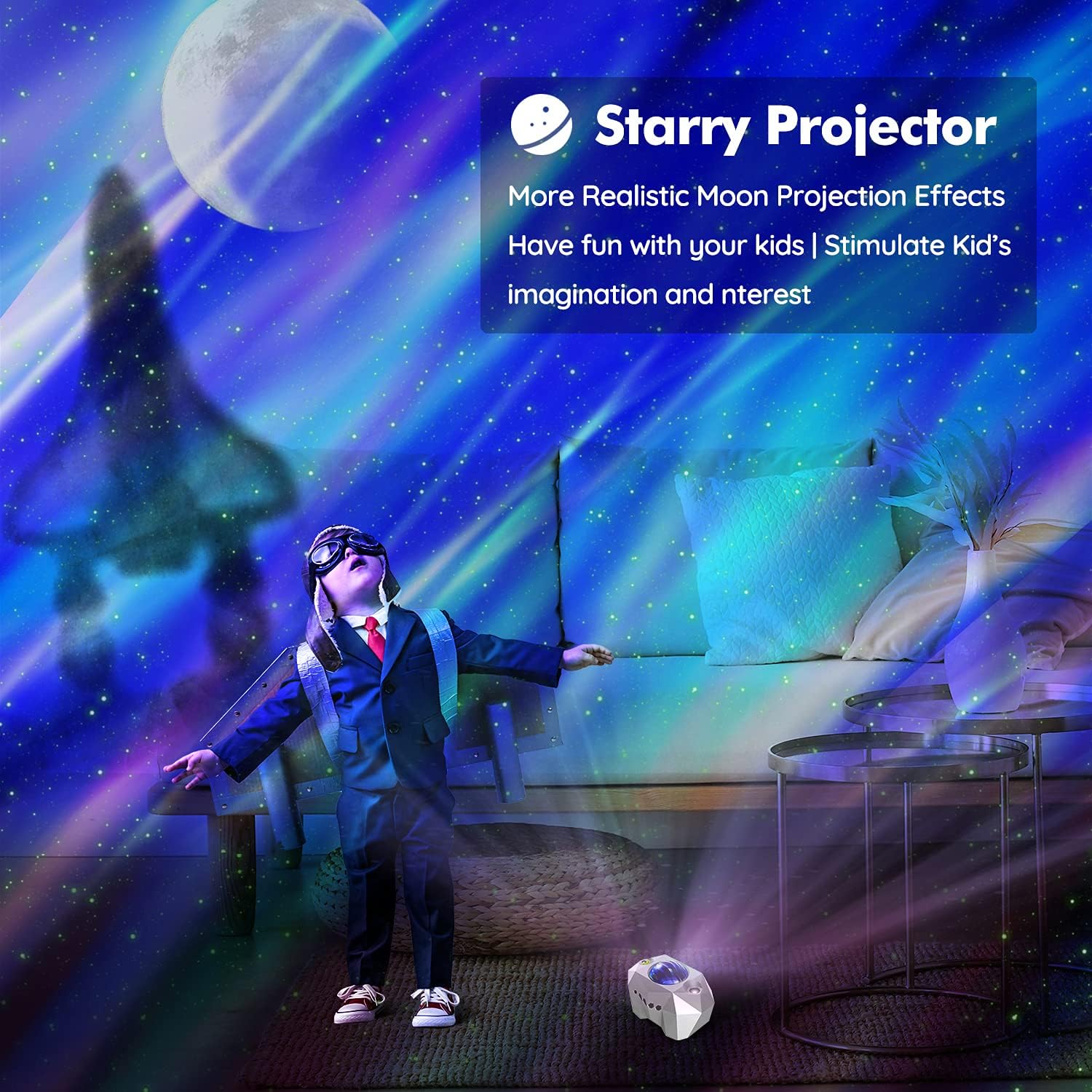 RHM Northern Lights Projector, 3 in 1 Galaxy Star Projector Aurora Borealis Projector Night Light with Music Speaker, Timer, Sound Activated for Kids Baby Adults Bedroom Game Room Party Home Decor