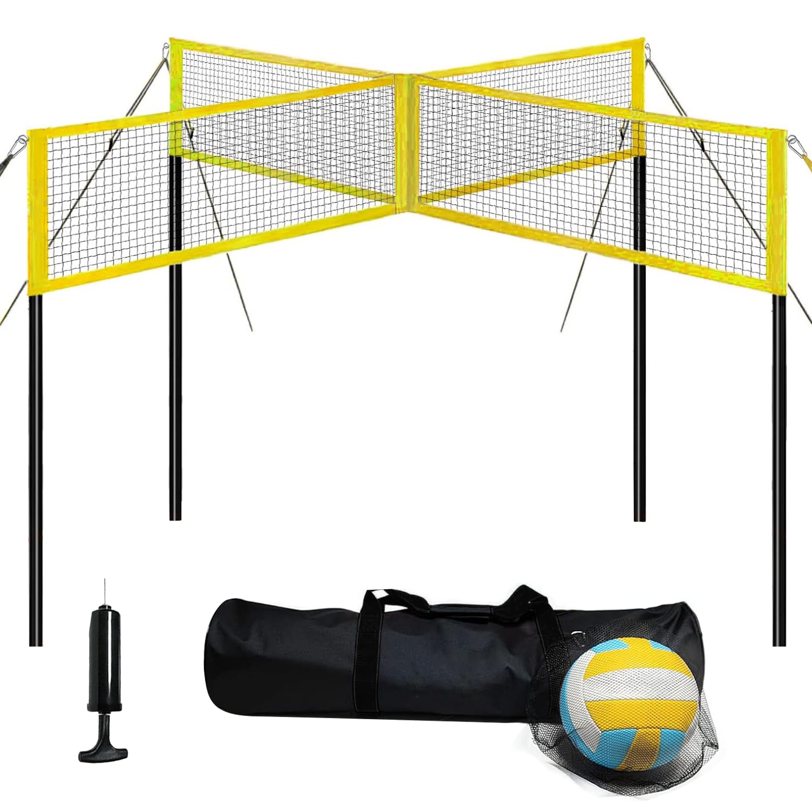 Four Square Volleyball Game Set,Way Volleyball and Badminton Combo Net for Backyard and Beach,Outdoor Portable Volleyball Net with Carrying Bag
