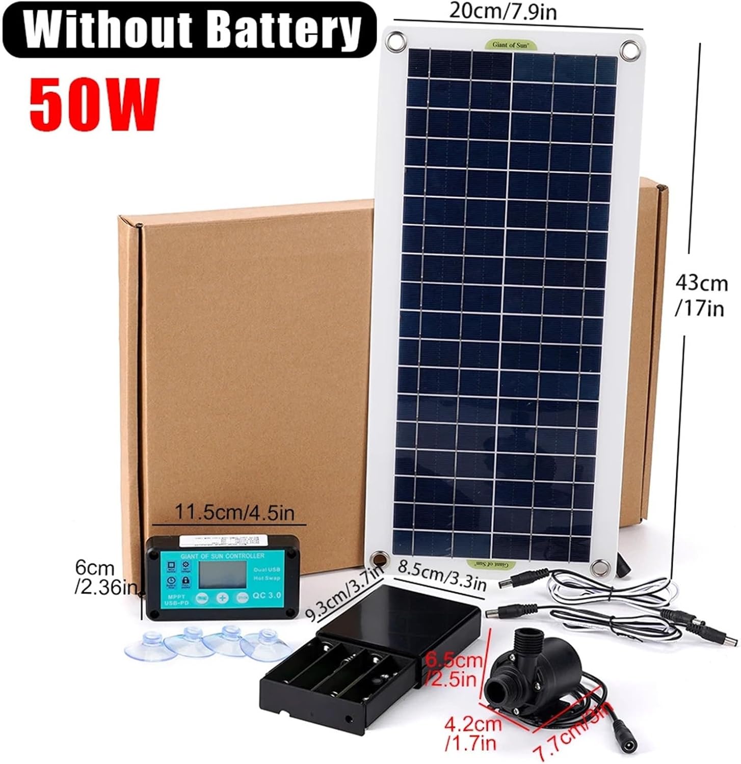 50W 800L/H Brushless Solar Power Water Pump Set Ultra-quiet Submersible Motor Fish Pond Garden Fountain Decoration(Without Battery Set)