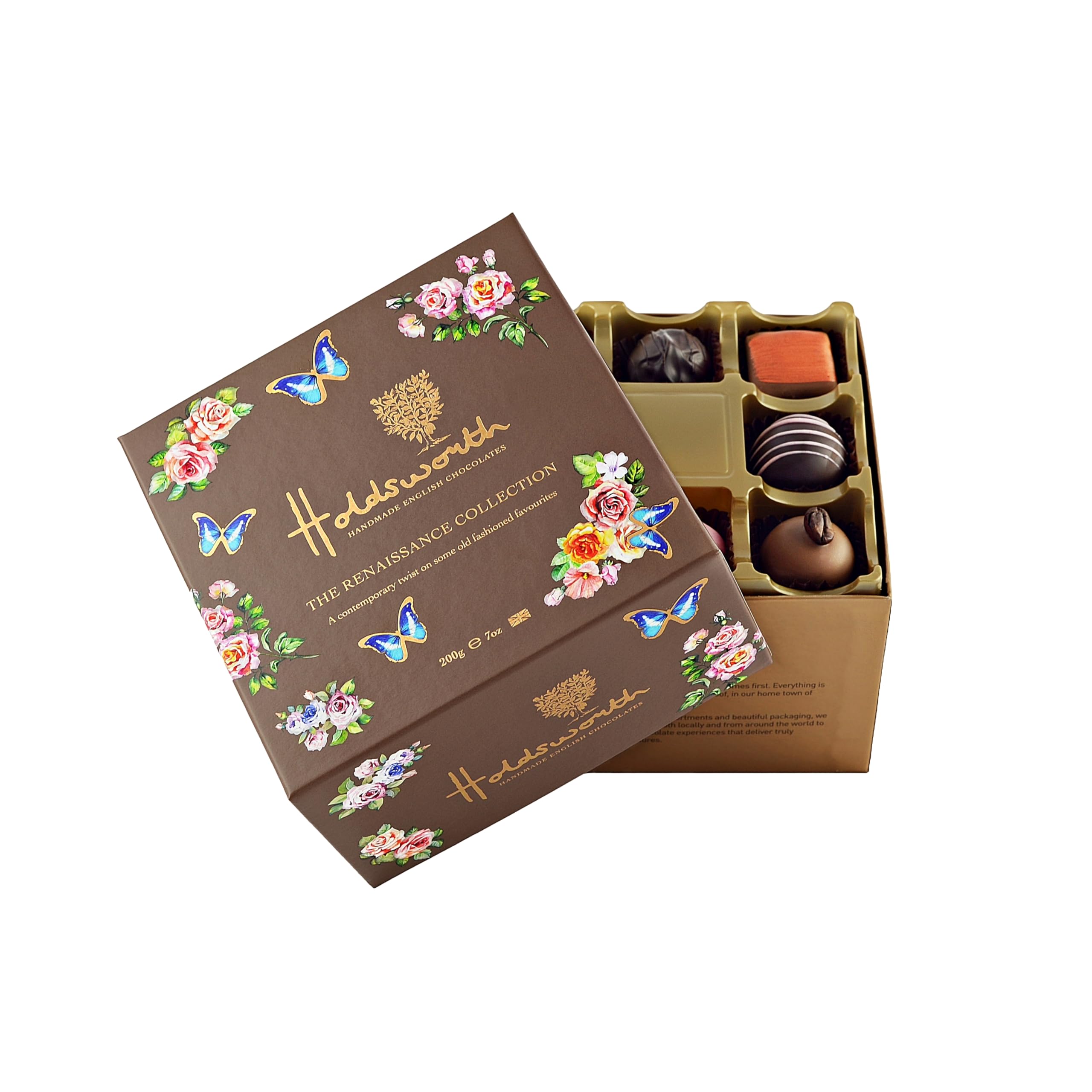 Holdsworth Chocolates Gift Box Renaissance Collection - Milk, Dark and White Assorted Handmade Truffles, Pralines, Caramels & Creams 200g Valentine's Chocolate Box
