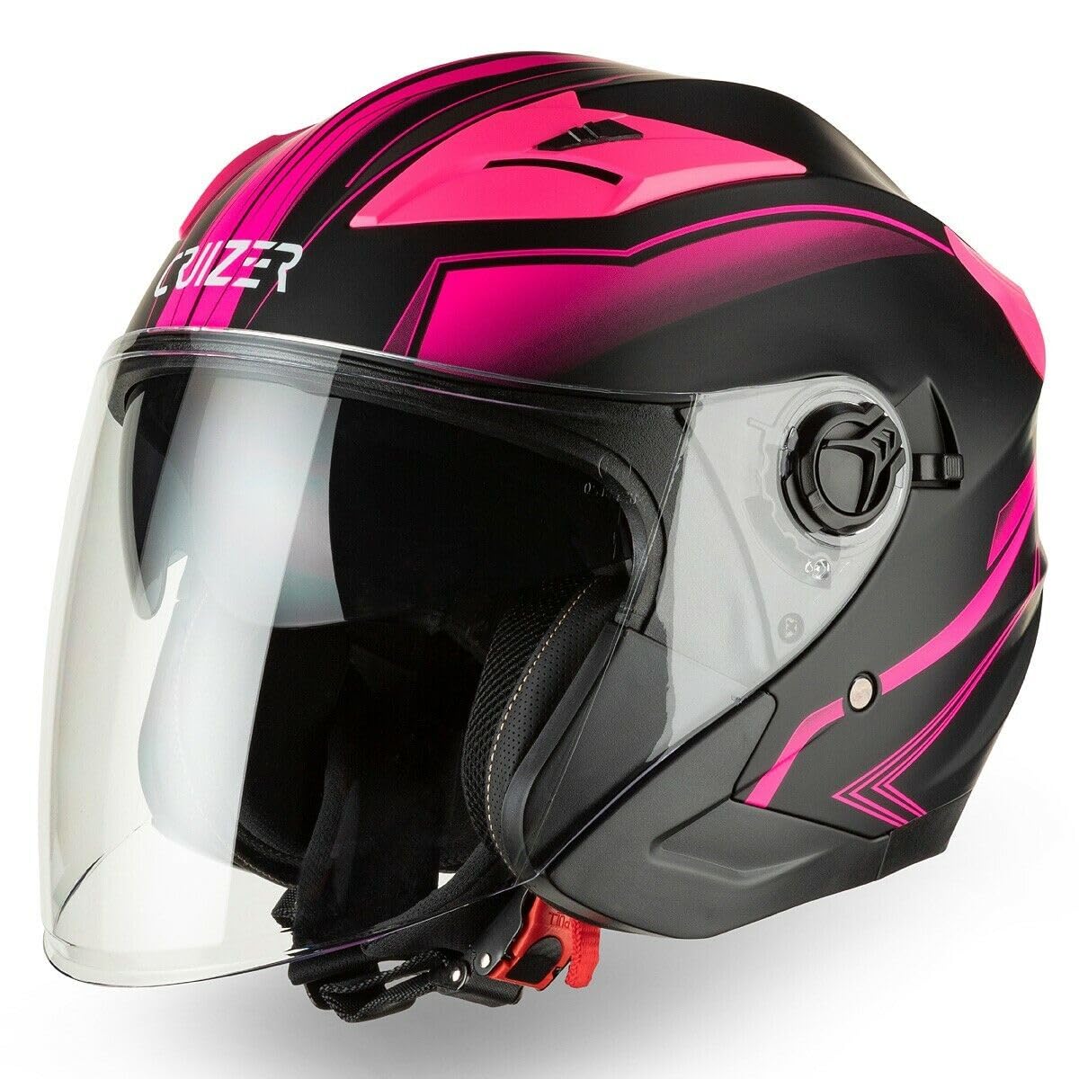 CRUIZER Casco Jet Moto Scooter Omologato Doppia Visiera Nero Opaco Rosa