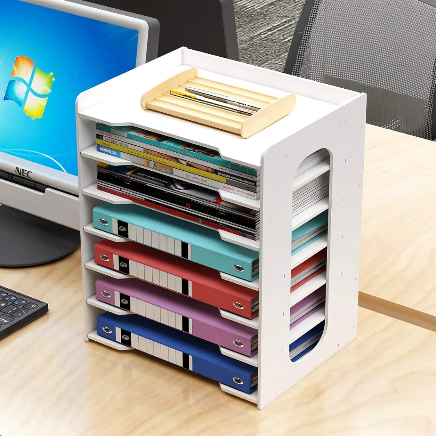 PUNCIA A4 Dokumentenablage 7 Ablagefächer aus PVC Briefablage Papierablage | Schreibtisch Datai Organizer Ablagesystem Aktenaufbewahrung Dokumentenhalter für Büro Arbeitszimmer Schule Office