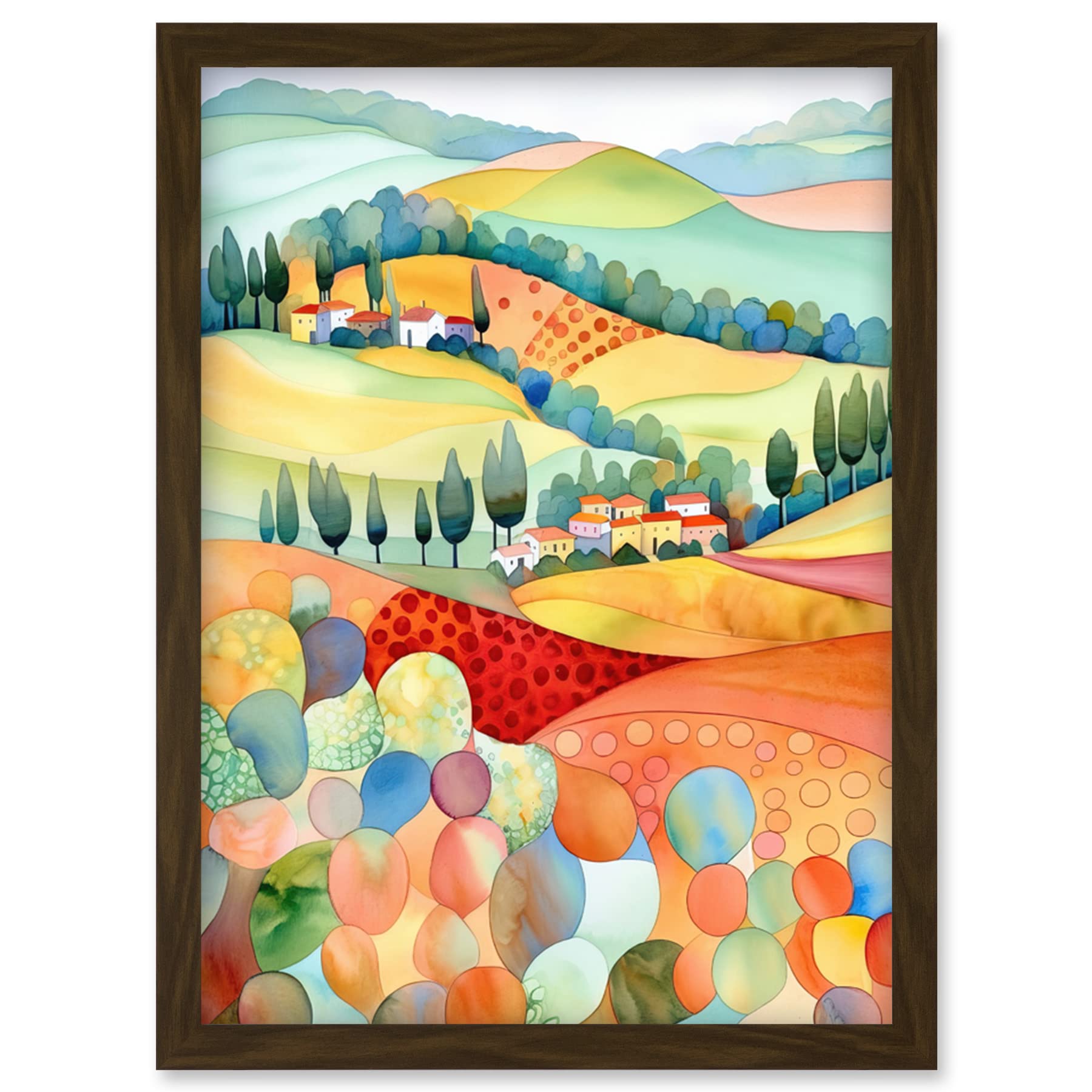 Artery8 Chianti Italy Rolling Hills Folk Art Artwork Framed Wall Art Print A4