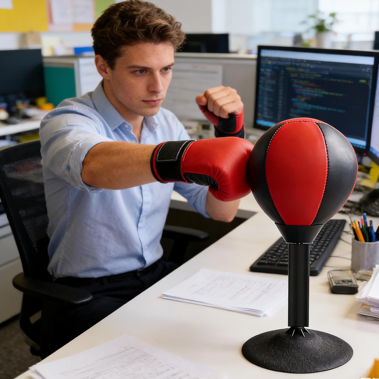 Desk Punching Bag for Adults | Exercise Toys with Suction Cup | Boxing Ball | for Women Men Playroom School Wall Home Gym Workplace