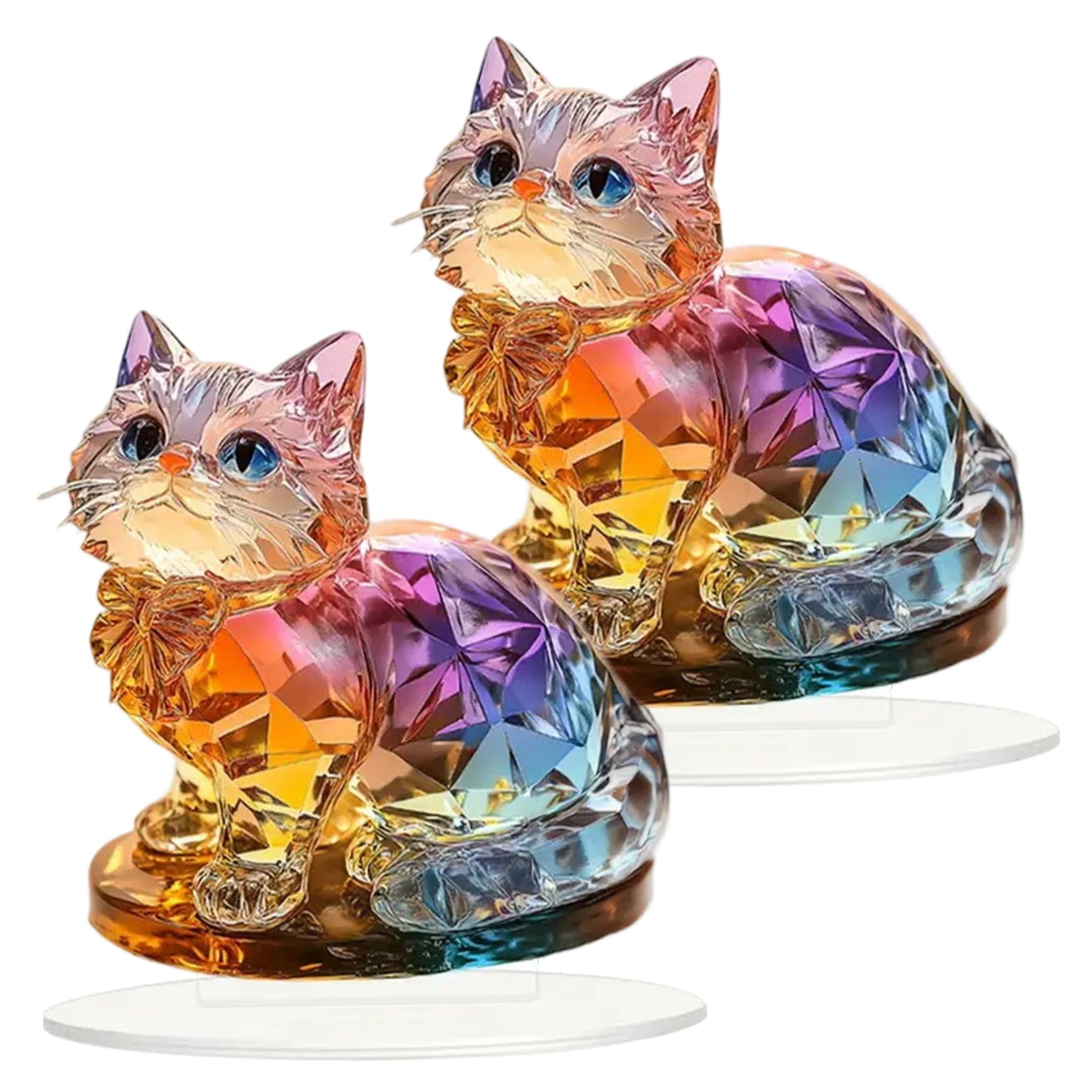 Wedhapy Acrylic Ornaments 2Pcs Cat Decor Colorful 2D Acrylic Realistic Cat with Base Low Maintenance Decorative Ornament for Home, Office, Birthday
