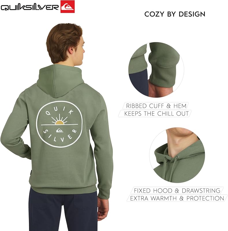 Quiksilver Men's Regular Fit Super Soft Fleece Midweight Pullover Hooded Sweatshirt, Sea Spray, Medium image 4