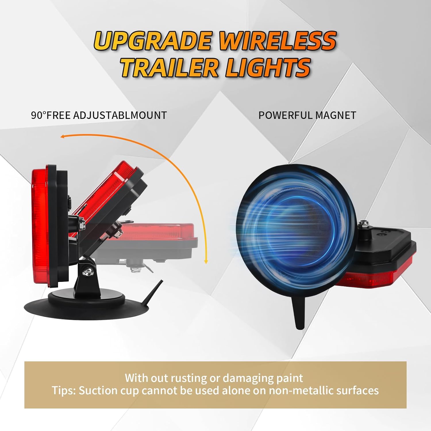 Wireless Trailer Lights with Adjustable Bracket, USB-C LED Magnetic Tail Light Kit with Strobe, Reverse, Brake, Turn, Running Lights, IP67 Waterproof for Trucks RVs Boats Campers Trailers