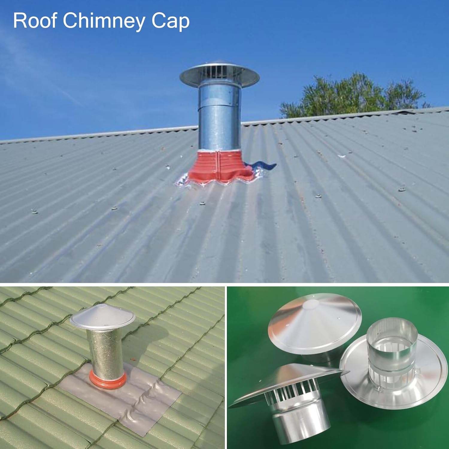 Chimney Flue Cap 3 4 5 6 8 Inch, Outside Round Roof Vent Cover for Stove Pipe/Dryer/Exhaust Fan, Stainless Steel Roof Rain Cap, Easy to Install
