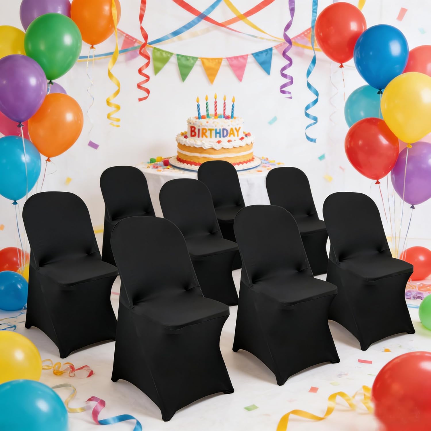 10PCS Stretch Spandex Folding Waterproof Chair Covers,Universal Fitted Chair Cover Protector for Wedding Party Banquet Holidays Celebration Decoration(Black)