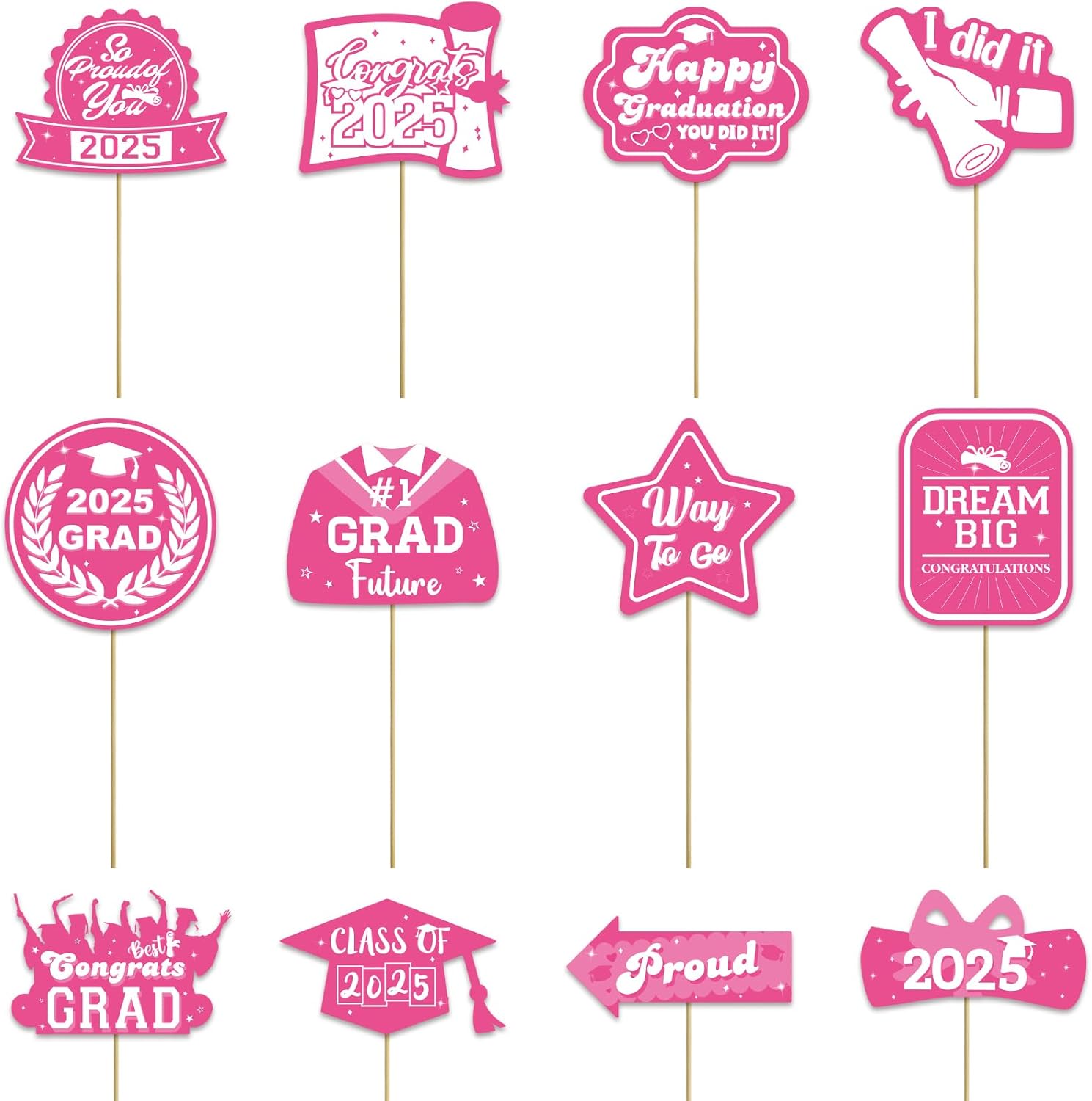Class of 2025 Party Centerpiece Sticks Congrats Grad Table Toppers Party Centerpieces Decorations Graduation Party Favors Grad 2025 Party Supplies (Set of 12 Counts, Pink)