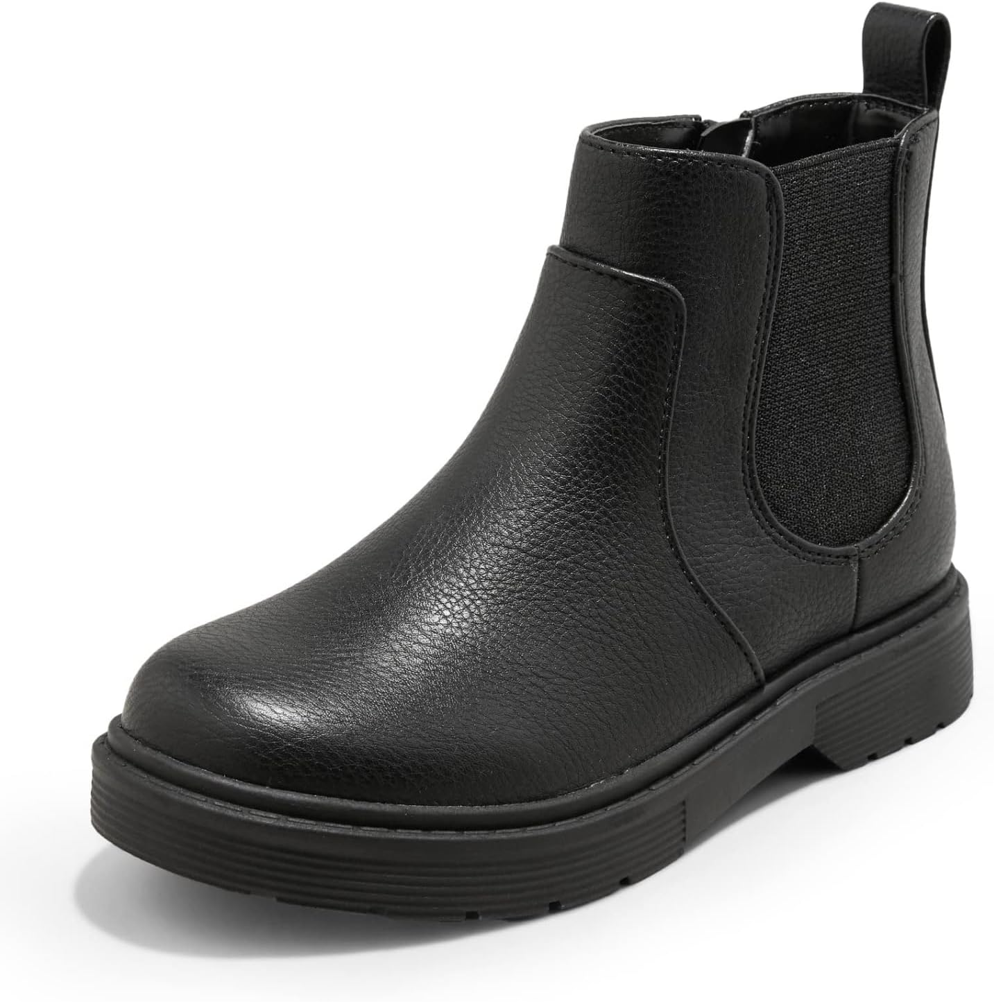 Coutgo Girls Kids Lug Sole Ankle Boots Side Zip Chunky Low Heel Slip On Winter Casual Chelsea Booties Shoes
